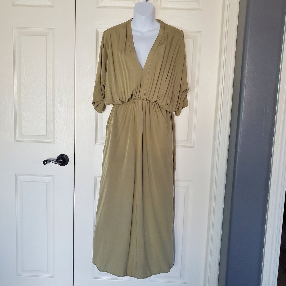 Aura Olive-Toned V-Neck Maxi Dress